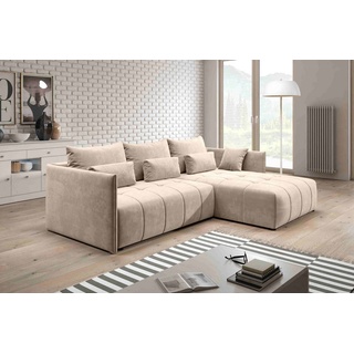 Furnix Ecksofa YALTA Schlafsofa Couch ausziehbar mit Bettkasten und Kissen, Made in Europe beige