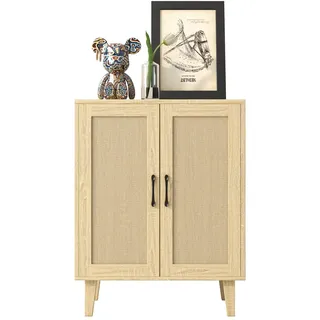 Panana Aufbewahrungsschrank, Rattan Sideboard Schrank mit 2 Rattan-Türen, Küche Akzentschrank mit Massivholzfüßen, Buffetschrank für Esszimmer, Flur, Eingang, Wohnzimmer (Braun)