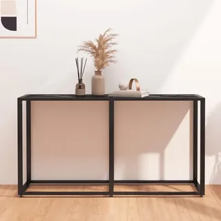SDWEHO7 Schmaler Konsolentisch, Flurtisch, Kleiner Ausstellungstisch, Sofatisch für kleinen Raum, für Eingang, Flur, Schwarz Marmor-Optik 140x35x75,5 cm Hartglas