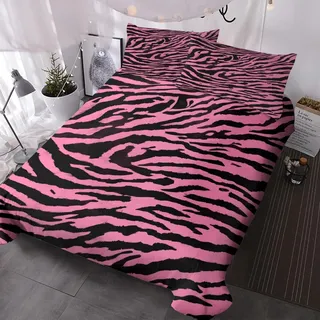 PDSYCB Bettwäsche Zebra Streifen Weicher Microfaserstoff, Bettwäsche Set Rosa Leoparden Allegigeignet kein Verblassen, Bettbezug für Doppelbetten Für Kinder Jungen Mädche 135x200cm