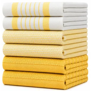 Bumble Towels Bumble Küchenhandtücher Geschirrhandtücher Handtücher Baumwolle – 6er Pack – XL Größe 50 x 70 cm – Edle, Weiche und Robuste Ringspinnbaumwolle in 3 Verschiedenen Texturen (Gelb)