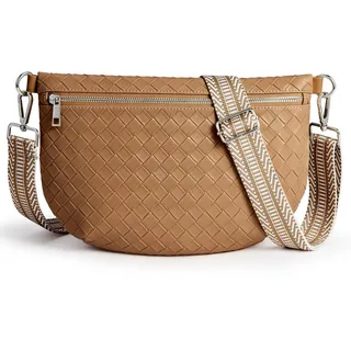 KALIDI Gewebte Bauchtasche Veganem Leder Umhängetasche Gürteltasche Damen Herren Outdoor Crossbody Tasche Wasserdicht Mode Hüfttasche Unisex Handtasche für Reisen Wandern Festival - 12”L x 8.5”H x 1”W
