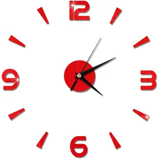 Selbstklebende Acryl-spiegel-wanduhr, 1 Mm Dick - Moderne Diy-dekoration Für Büro Und Wohnzimmer (rot)