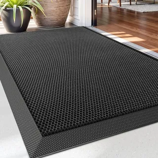 DEXI Fußmatte außen 43 x 76 cm, extrem rutschfeste Schmutzfangmatte, langlebig Fußabtreter außenbereich, robust Fussmatte Aussen wasserdichte Türmatte für die Haustür, Schwarz