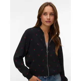 Vero Moda Blouson VERO MODA "VMCOCO L/S BOMBER AOP WVN NOOS", Damen, Gr. S, schwarz aop:rot cherry, Web, Obermaterial: 96% Polyester, 4% Elasthan, bedruckt, regular fit normal, Rippbündchen, Jacken Blouson, Materialmix
