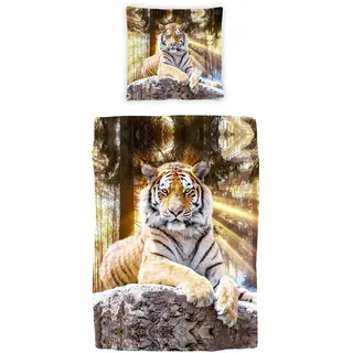 Traumschlaf Bettwäsche Tiger Braun/Beige/Gelb 155 x 220 cm + 80 x 80 cm