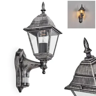 HOFSTEIN Außenwandleuchte Naofe, Außenwandlampe mit Bewegungsmelder aus Metall/Glas in Schwarz/Silber/Klar, Wandleuchte außen im Vintage/Antik/Landhaus-Design, Garten, Hof, Haustür, E27, IP44