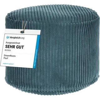 DreamRoots Runder Cord Pouf Hocker 380 g/m2 als Bequemer Bodenstuhl und Vielseitiges Sitzkissen Boden für Wohnzimmer Schlafzimmer oder Homeoffice 50x50x35 cm Ocean Depths