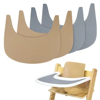 Hochstuhl Tischset, 4 Stück Strapazierfähiges Hochstuhl Tischset Silikon, für Tripp Trapp Hochstuhl Zubehör, Geeignet für Tripp Trapp Hochstuhl Tablett (Grau/Khaki)