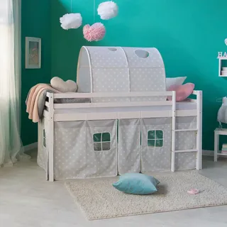 Homestyle4u Hochbett 1889 90 x 200 cm Kiefer massiv weiß grau