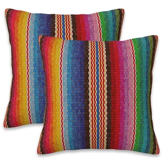 Naqiuli Zierkissenbezüge für Schlafzimmer, Wohnzimmer, Sofa, Bauernhaus, 40,6 x 40,6 cm, bunt, mexikanische Streifen, 40,6 x 40,6 cm, 2 Stück