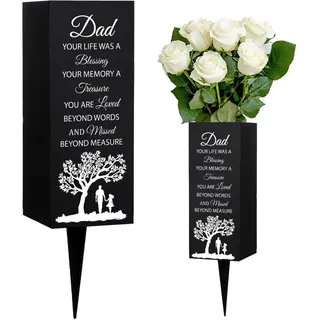WEBEEDY Friedhofsvasen Für Grab Papa Denkmal Geschenk Grabvasen Mit Spike Baum Muster Friedhofsdekorationen Für Grab Beerdigung Beileids Geschenk Für Volkstrauertag 8x20cm,1PCS