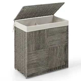 LIFEZEAL Handgeflochtener Rattan Wäschekorb, 110L Wäschesammler mit Deckel, Aufbewahrungskorb mit herausnehmbarem Wäschesack, Faltbarer Wäschetonne für Waschküche, Laundry, Badezimmer