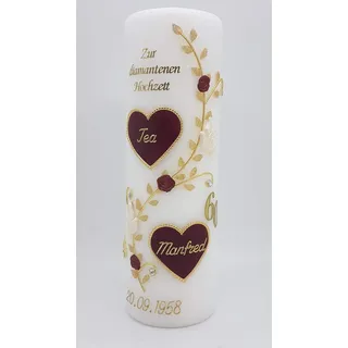 Hochzeitskerze DH-17g mit Namen & Datum Diamantene Hochzeit 60 in verschiedenen Farben