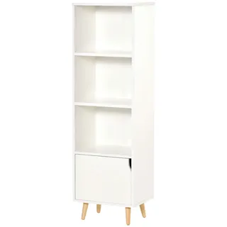 HOMCOM Bücherregal im skandinavischen Design mit Stauraum Wohnzimmer und Badezimmer 40x30x130 cm Weiß Holz
