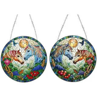 Generisch DIY Diamant Painting Anhänger mit Kette, Diamant Painting Bilder, Kreatives 5D Diamond Malerei Wandbehang Kits für Fenster Wand Eingang Garten Decor-15-Pferd