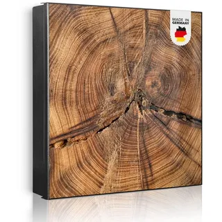 banjado Schlüsselkasten aus Metall mit Motiv Jahresringe (Stahl Gehäuse, mit 32 Haken, beschreibbar & magnetisch), 30 x 30 x 5 cm schwarz