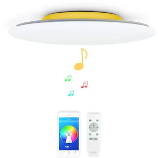 36w Φ40cm Musik Led Deckenleuchte mit Bluetooth Lautsprecher, Deckenlampe Farbwechsel mit Fernbedienung und APP-Steuerung, Innenbeleuchtung Dimmbar für Wohnzimmer Schlafzimmer Kinderzimmer Küche