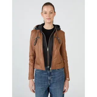 Lederjacke MAZE "Mico", Damen, Gr. XXL, braun (cognac), Obermaterial: 100% Lammleder. Innenfutter: 100% Polyester. Kapuze: 55% Baumwolle, 45% Polyester, Jacken
