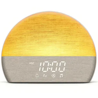eSynic Tageslichtwecker mit Sonnenaufgang, 30 Klänge & Sound Machine | 30 beruhigende Klänge, 10–60 Min. Sonnenaufgang, 11 Lichtmodi, 16 Lautstärken, Schlaf-Timer, Snooze & dimmbares Display
