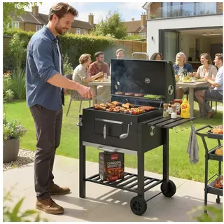 Outsunny Grillwagen Holzkohlegrill schwarz