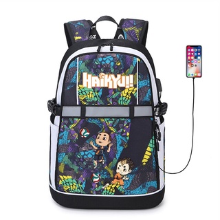 Anime Haikyu!! USB-Rucksack, Cartoon, Reißverschluss, reflektierender Streifen, Oxford, Teenger, Schüler, lässig, Büchertasche, Rucksack, Schul...