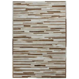 Kayoom Eclipse Lederteppich 80 x 150 cm Creme/Braun