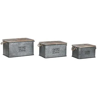 Home ESPRIT Truhen Set Silber Dunkelbraun Metall Vintage 60 x 38 x 32,5 cm