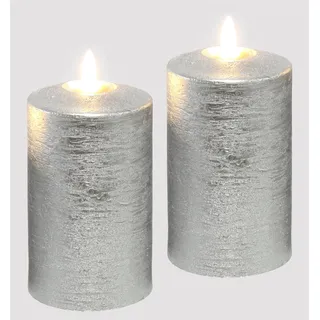 LED Kerzen Echtwachs 2er Set elektrische Kerze LED-Kerze Warmweiß Stimmungslicht Lichter Dekoration Stumpenkerze große Adventskerzen Adventskranz Kranz Valentinstag, 12,5x7,5 cm, silber
