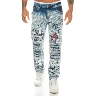 Cipo & Baxx Slim-fit-Jeans Herren Jeans Hose mit coolen Graffiti Punk Prints im used Style Graffiti Schrift blau 38