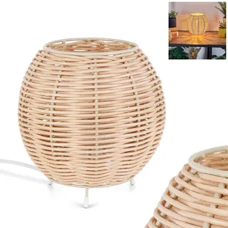 Tischleuchte Malpica, Tischlampe aus Metall/Rattan in Beige/Naturfarben, Leuchte im Boho-Design mit Schirm aus Rattan (Ø 16 cm) u. An/-Auschalter am Kabel, Höhe 16,5 cm, 1 x E14, ohne Leuchtmittel
