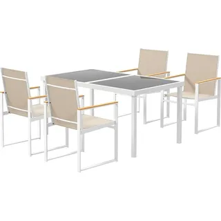 Outsunny Sitzgruppe 5 tlg. Essgruppe für 4 Personen Abnehmbar Esstisch mit 4 Stühle, Esszimmergruppe Küchentisch-Set mit Stahlgestell Balkonmöbel Garten...