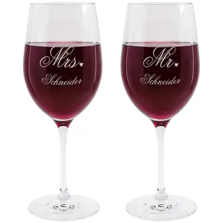 Leonardo Weinglas Set zur Hochzeit - Mr. & Mrs. - mit Gratis Gravur des Familiennamens