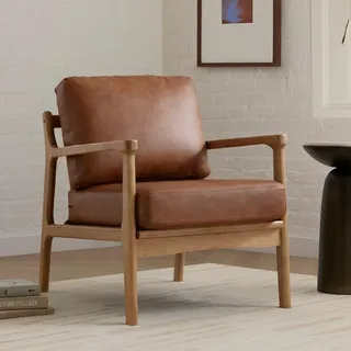 Ya-Home Vintage Sessel Loungesessel Wohnzimmer Relaxsessel mit Holzgestell, Kunstleder, Braun