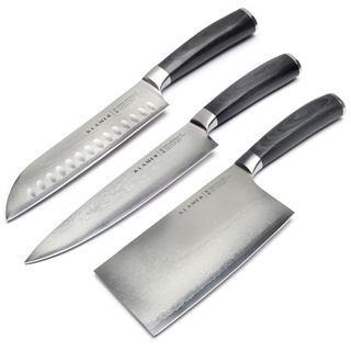 KLAMER Premium Damastmesser echter japanischer Stahl (3er Messerset)