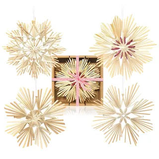 com-four® 4X Strohsterne im Mix-Set - Stroh-Anhänger für den Weihnachtsbaum - natürlicher Christbaum-Behang - Weihnachtsdekoration - 18 cm