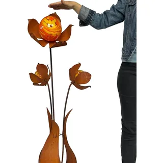 Terma XXL Blume Juna 110 cm mit Glaskugel Gartenstecker, Gartenfigur groß, Metallfigur Garten,