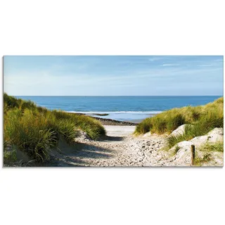 Glasbild ARTLAND "Strand mit Sanddünen und Weg zur See" Bilder Gr. B/H: 60 cm x 30 cm, Strand, 1 St., beige (naturfarben) Glasbilder in verschiedenen Größen