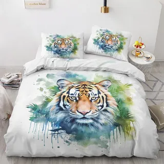 GEDAEUBA Tiger Bettwäsche 140x200 Sommer - Wilde Tiere Bettbezug 140x200 2er Set, Wendebettwäsche und Kissenbezug 70x90, Weiche & Atmungsaktive Mikrofaser Bettwäsche-Sets mit Reißverschluss