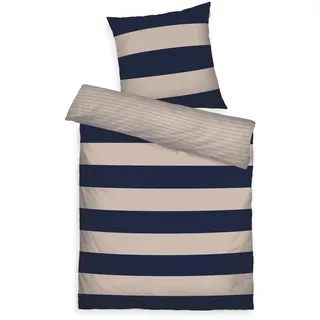 Tom Tailor Wendebettwäsche Gestreift Baumwolle Blau/Beige 135 x 200 cm + 80 x 80 cm