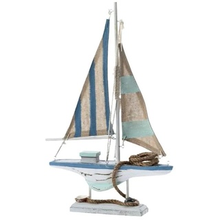 Macosa Home Dekofigur, Deko-Segelboot Holz zum aufstellen weiß blau maritim Badezimmer-Dekoration Dekofigur mit Muscheln Baddeko Boot Segel Nautisch Bad Deko blau|weiß