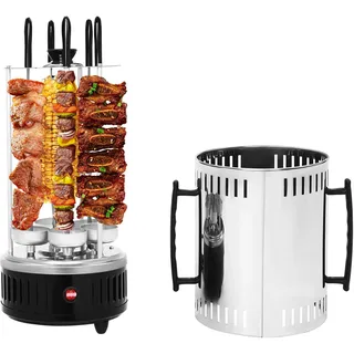 BAOCHADA 1000W Vertikaler Elektrogrill, Schaschlikgrill Tischgrill Dönergrill,Elektrischer Grill mit Spieße Kebab BBQ und Ölabtropfschalen,für Zuhause Freien Picknicks (Modell: SW-5)