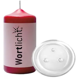 Bulla Design Wortlicht Kerze mit Glasteller, Leuchtende Herzensbotschaft, Rubin