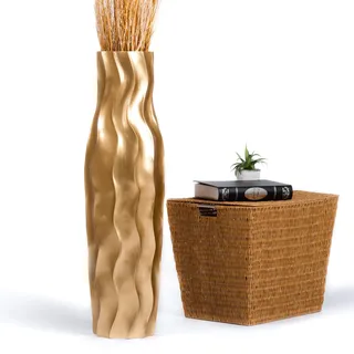 Leewadee Große Bodenvase 85 cm Mangoholz für Pampasgras & Trockenblumen | Dekovase fürs Wohnzimmer, für Zweige & Trockengräser - bruchfester als Keramik, kein Wasser. Boho