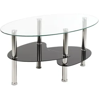 JEOBEST Couchtisch Couchtischen Beistelltisch für Wohnzimmer, Glastisch, Transparent, 2 Ebenen, oval, Modern Design, Rahmen aus Edelstahl weiß