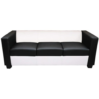 3er Sofa Couch Loungesofa Lille, Leder/Kunstleder schwarz/weiÃŸ