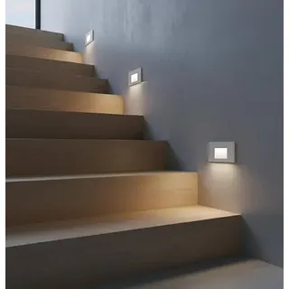 Braytron 3W LED Treppenlicht Treppenbeleuchtung Treppenleuchte Stufenlicht Stufen Leuchte Wandbeleuchtung Innen Außen IP65 Warmweiß Energieeffizient Wetterfest Modern Stufenbeleuchtung (Eckig Weiß)