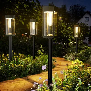 BITPOTT Helle Solarlampen für Außen Garten, 4 Stück, 3000K Warmweiß, IP65 | Solarleuchten Garten für Außen Wegeleuchten mit 3 Höhen, Auto Ein/Aus, 11-24 Std, für Außen Terrase Hof, Weg,Rasen,Pfad