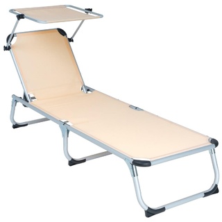 VCM Sonnenliege Sonnendach Beige 187x57x30 cm Alu Campingliege klappbar