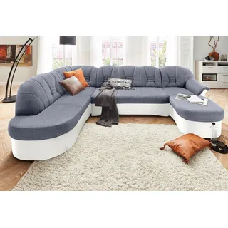 DOMO collection Wohnlandschaft Kunstleder U-Form 3-Sitzer Silber/Weiß